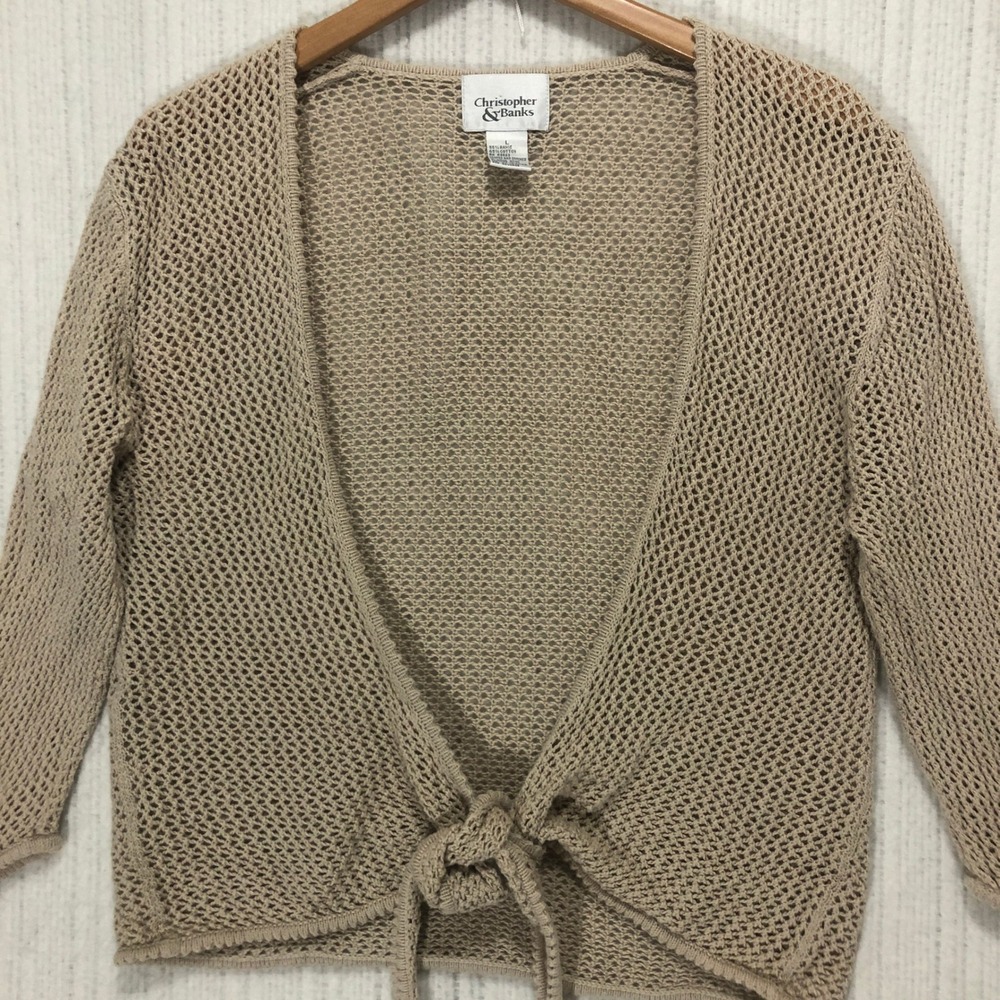 Christopher Banks Knit Tie Front Cardigan Sweater Tan Size L